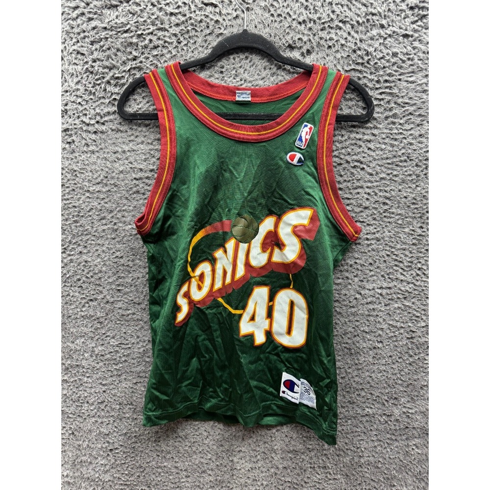 Vintage 90s Champion Seattle Supersonics NBA Shawn Kemp #40 Jersey Mens Size 36